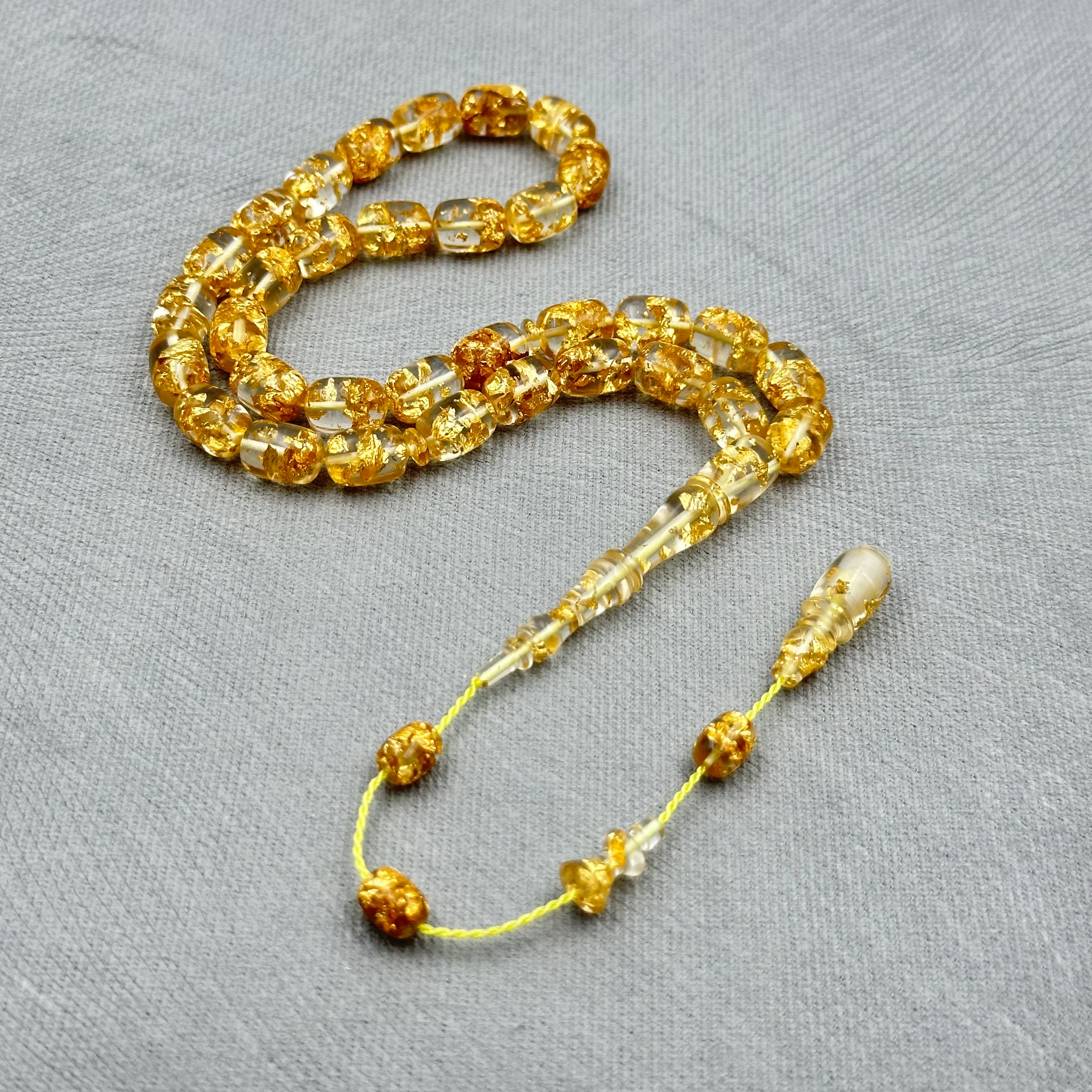 Muhammed ERDEN Usta İşçilikli Özel Döküm Altın Parçacıklı Uçak Camı Tespih